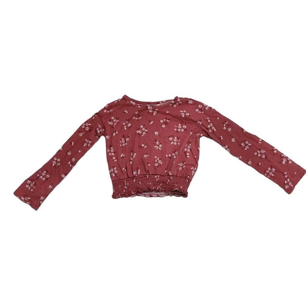 OshKosh Girls Size 6/6X Pink Floral Print Smocked Long Sleeve Top